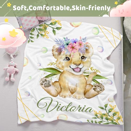 Personalized Baby Lion Blanket for Girls with Name - color: Lion