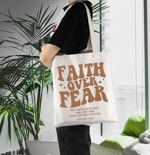 ENSIANTH Faith Over Fear Tote Bag Bible Verse Gift Faith Over Fear Psalm 118:6 Religious Gift Jesus Christian Handle Bag