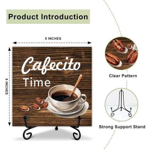 Coffee Bar Sign, Coffee Station Decor Gift for Women Friend, Desk Decorations for Home Office Desk Shelf, Wooden Plaque With Stand-TJ30 - style: Cafecito Time