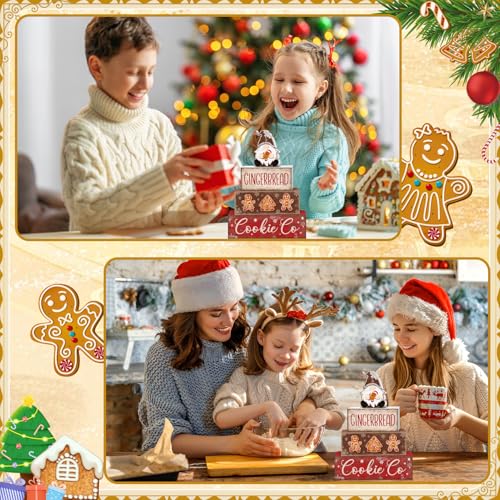 Britimes Tiered Tray Decor Set, 4 Pack, Wooden Table Sign, Gingerbread - style: Gingerbread Cookie