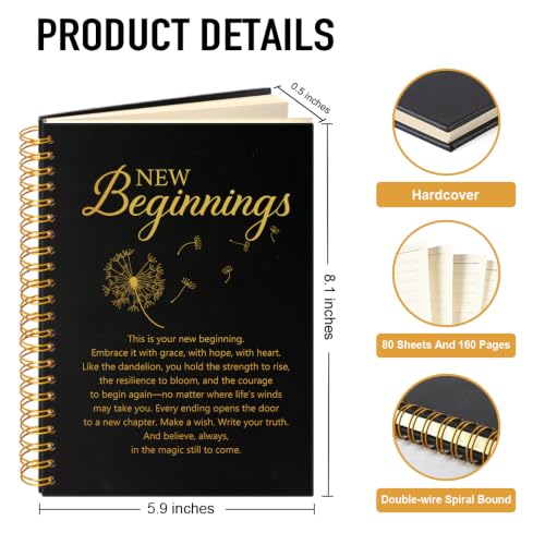 New Beginnings Hardcover Spiral Notebook, Funny 160 Pages Journal Lined Notebook, Divorced Gifts for Women, Going Away Gifts for Coworker Boss, New Beginnings Journal for Family Friend - color: Black117