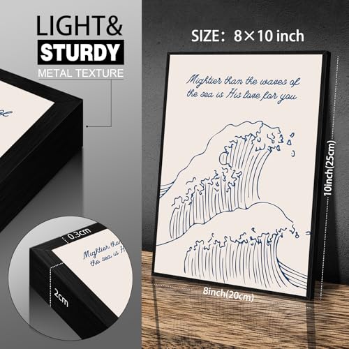 Christian Bible Verses Wall Art Minimalist Psalm Posters Mightier Than The Waves Of The Sea Is His Love for You Inspirational Prints 08x10 inch Black Framed Blue and White Canvas Wall Decor - color: Blue, size: 10.2"L x 8.2"W