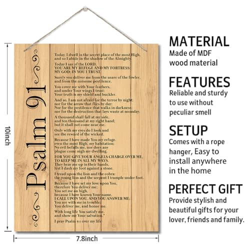 Inspirational Wood Art Signs, Psalms 91 Wall Sign, Hanging Printed Wall Plaque Wood Signs, Bible Verse Print, Christian Scripture for The Home or Office Decor, Christian Wall Decor 10 X 7.8 inch F - color: Color 07