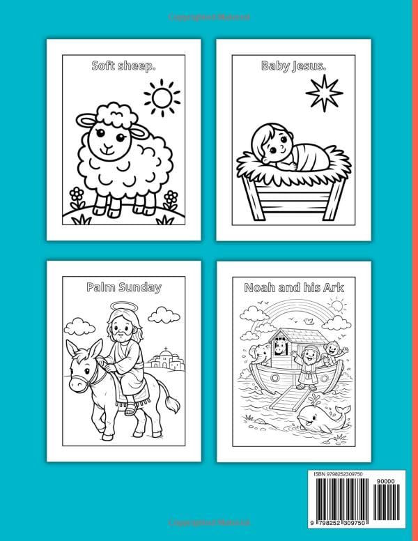 Bible Coloring Book for Toddlers Ages 1-3: My First Christian Coloring Book with Simple Bible Stories, Noah’s Ark, Jesus and Cute Animals
