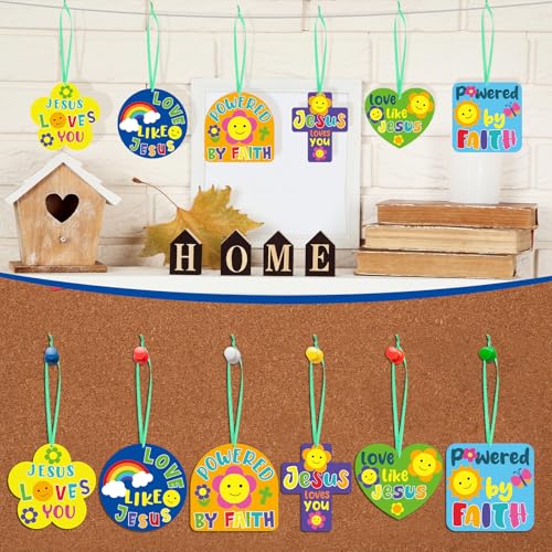 Motipuns 36 Set Christian Crafts for Kids Jesus Loves You Hanging Decor