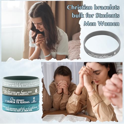 HyDren 120 Pcs Bible Verse Bracelets Christian Gifts Bulk - color: Classic Colors, style: Spanish