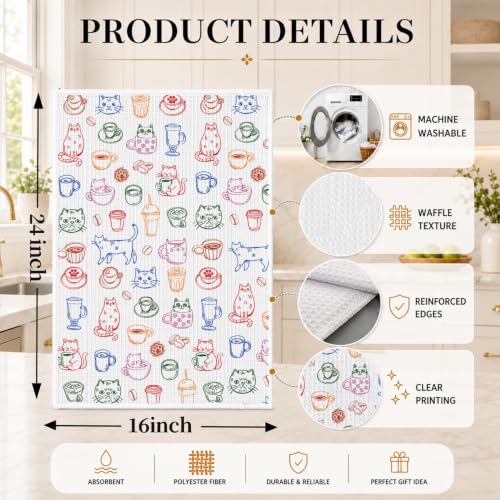 Cat Coffee Lover Kitchen Hand Towels 16x24 Inch - color: Cat Coffee