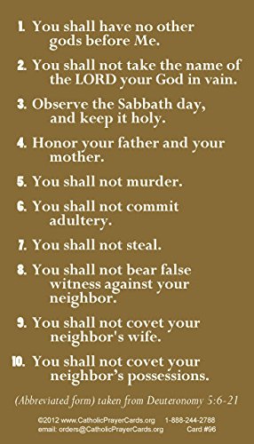 Ten Commandments LAMINATED prayer card (5-pack), 3 1/2 x 2 inches