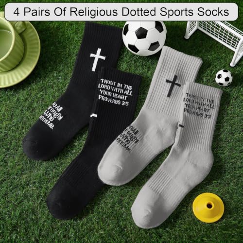 4 Pairs Christian Cross Socks Prayer Religious Socks - color: Black, Gray