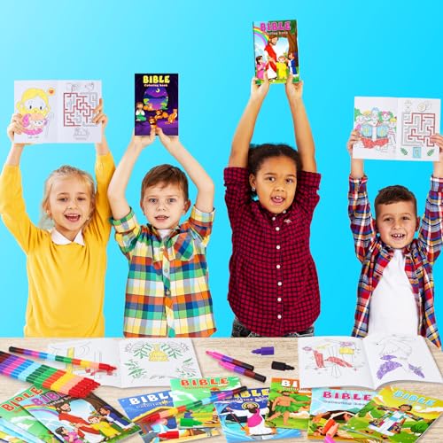 BenLouis 24 Christian Mini Coloring Books with 24 Crayons for Kids Bulk - style: Christian