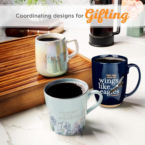 Christian Art Gifts Coffee Mug: Soar on Wings Like Eagles - Isaiah 40:31 Inspirational Scripture, 15 oz, Navy Blue - color: Blue/Eagles, size: 15 Ounces