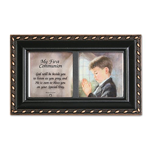 Cottage Garden First Communion God Beside You Matte Black Jewelry Music Box Plays Handel's Hallelujah