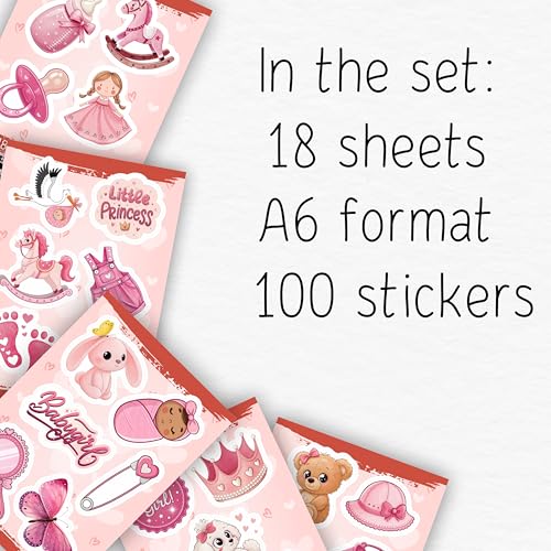 100Pcs Baby Girl Stickers for Shower, Scrapbooking - Newborn Stickers - Baby Girl Shower Party Supplies & Decoration, Gifts - color: Girl Shower Stickers