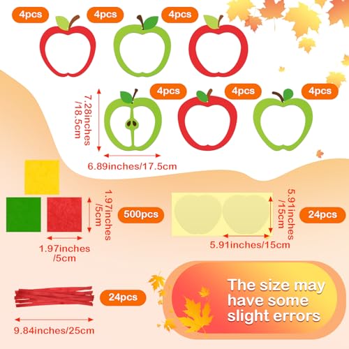 Chiisong 24 Sets Fall Apple Crafts Kit Back to School Tissue Paper Crafts - style: Apple