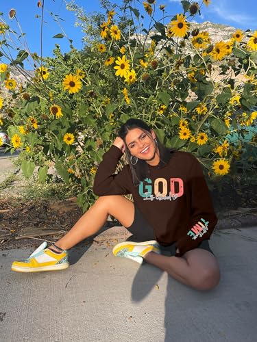 God is Good Sweatshirt Christian Shirts for Women Oversized Jesus Religious Pullover Bible Verse Inspirational Tops - color: Brown, size: Large