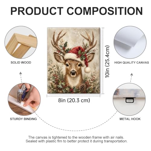 Vintage Christmas Decor Rustic Reindeer Wall Art Print Christmas Wall Decor - color: color-G