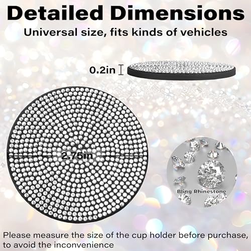 BFXM 2 PCS Bling Cup Holder Coaster, 2.75“ Silicone Diamond Car Coasters - color: White