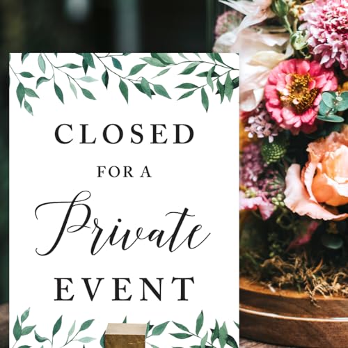 Andaz Press Wedding Party Signs, Natural Greenery Green Leaves, 8.5x11-inch, Closed for a Private Event, 1-Pack - color: Activities Event