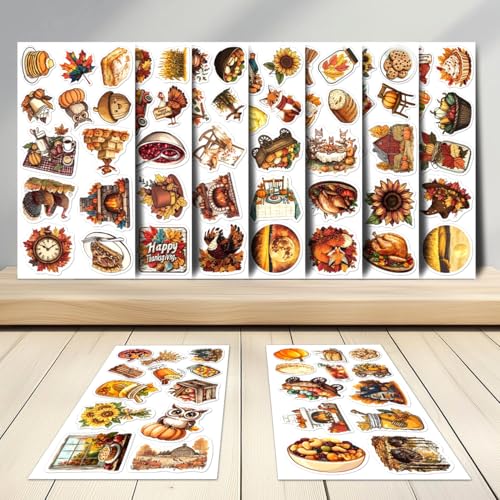 108 PCS Thanksgiving Fall Stickers, Autumn Pumpkin Maple Leaf Vinyl Waterproof Stickers Pack for Water Bottles, Laptop, Envelopes, Scrapbooking, Autumn Harvest Party Favors - color: Thanksgiving Fall 50