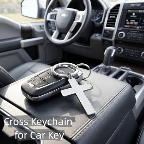 Cross Keychain for Men,Jesus Key Chain Christian Car Key Accessories,Easter Christmas Religious Gift,Purse Bag Charms - color: Silver Jesus