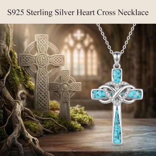 Infinity Cross Necklace S925 Sterling Silver Turquoise/Wooden/Opal/Abalone Cross Pendant Necklaces Christian Jewelry Gifts For Women - style: Heart Cross