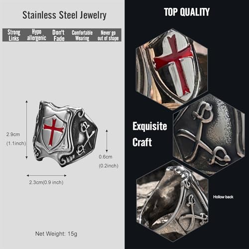 bahamut Knights Templar Cross Ring for Men Stainless Steel Vintage Crusader Amulet Religious Medieval Rings Holy Knight Jewelry Gifts