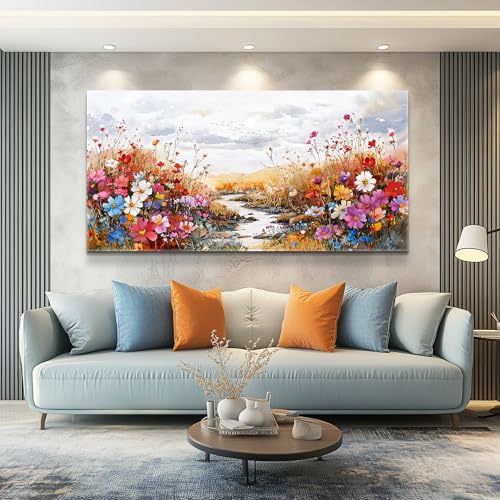 Colorful Wildflower Canvas Wall Art, Abstract Floral Plant Painting 20"x40" - color: Flower Painting, size: 40"L x 20"W