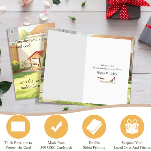 Qiliji Funny Bird Birthday Card for Men Women, Humor Getting Older Birthday Card for Bird Lover, Aging Joke Bday Cards, One Day You're Young and Cool and The Next You're Suddenly into Birds - color: Bird Lover