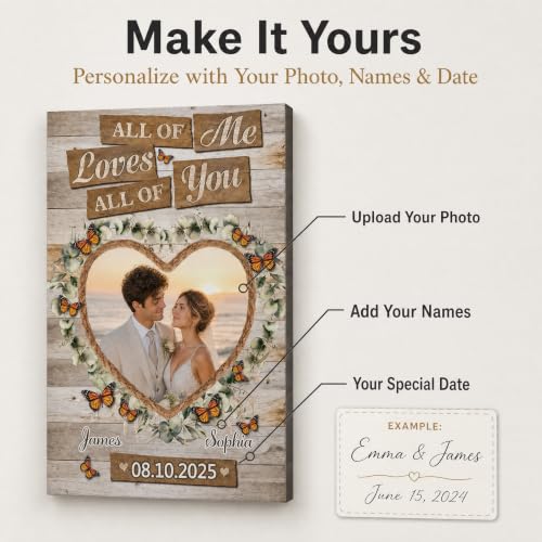 Ipplee Personalized Heart Eucalyptus Butterfly Love Quote Canvas Wall Art - color: Design9