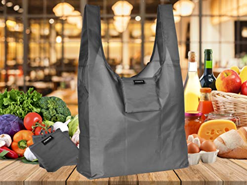 Masirs Reusable Grocery Bags 6 Pack, Large Foldable Tote, Folds Compact - color: Grey