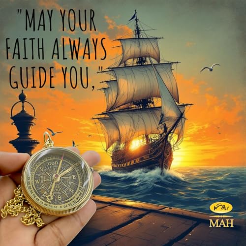Handmade Religious Brass Compass Gift with Engraved & Embossed Faith Messages – Inspirational Christian Religious Gift Keepsake for Baptism, Confirmation, Christening, First Communion or Christmas - style: May Your Faith – Edition 2