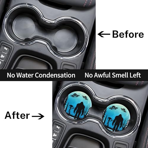 Moon Bigfoot Alien Car Cup Holder Coasters 2 Pack 2.63" for Women - color: Blue