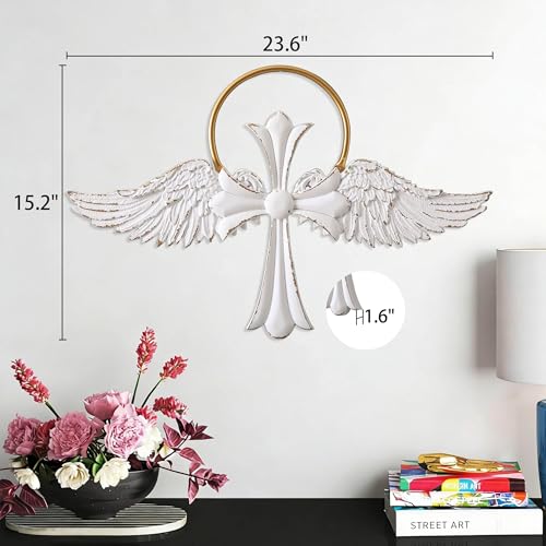 Sintosin Farmhouse Angel Wings Wall Decor Small 15 x 24 Inch, White