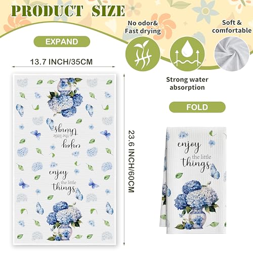 Blue Hydrangea Kitchen Towels, Blue And White Porcelain Dish Towel For Kitchen Bathroom, Chinoiserie Floral Decorative Hand Towels, Butterflies Fast Drying Tea Towel, Spring Gifts Home Decor-S13 - color: Hydrangea-01