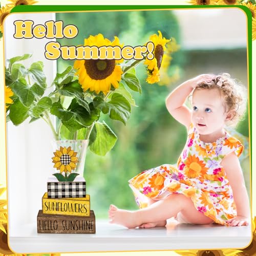 Britimes Tiered Tray Decor Set, 4 Pack, Wooden, Sunflower Farmhouse - color: Sunflower