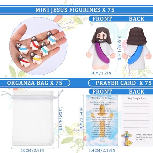 Barydat 75 Set Mini Jesus Figures with Prayer Cards and Organza Bags - color: Multicolor