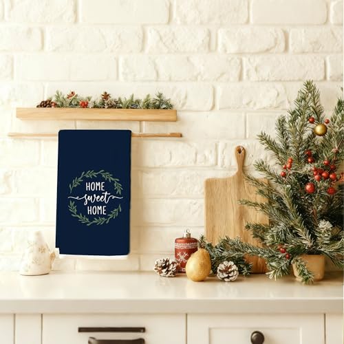 House Warming Gifts Navy Blue Home Sweet Home Kitchen Towels, Gifts for New Homeowners Decorative Hand Tea Towels for Bathroom, Best Housewarming Gift Dish Towel Dishcloth, 16x24 Inch - color: Navy Blue Sweet Home