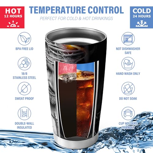 Christian Tumbler for Men,Jesus Christ 20oz Tumbler,The Devil Saw Me - color: grey/Jesus Christ