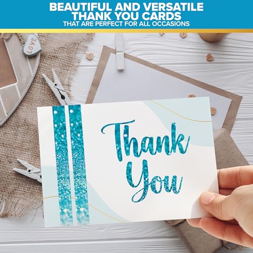 Decorably 24 Pack Glittery 6x4in Light Blue Thank You Cards with Envelopes - style: Light Blue