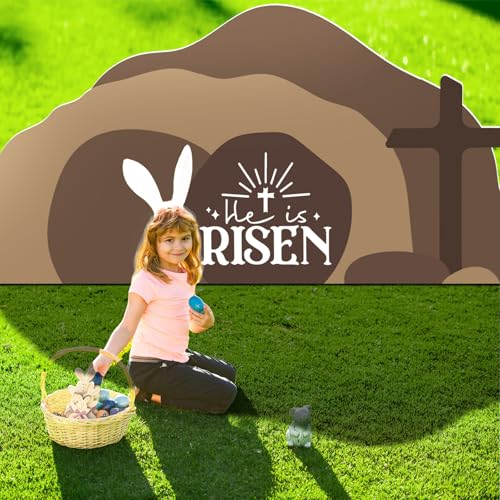 Teling Empty Tomb Easter Scene and Cross Decoration Easter Resurrection Scene Cardboard Stand up Jesus Nativity Cross Decor He Is Risen Cardboard Decor for Religious Home Office Christian Gifts - style: Easter