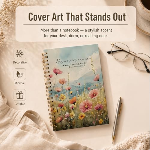 Wildflower Christian Spiral Notebook, His Mercies Are New Every Morning Bible Verse Journal, Rustic Floral Religious Hardcover Lined Notebook Journal, 5.5x8.3 Inch - color: pattern-16