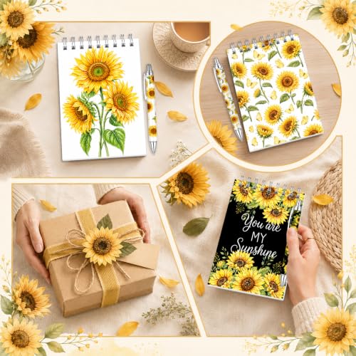 Sprial Notebooks with Pens Bulk, 48 Pack, 5.5 x 4.7 Inch, Yellow - color: Sunflower Sunshine Motivational