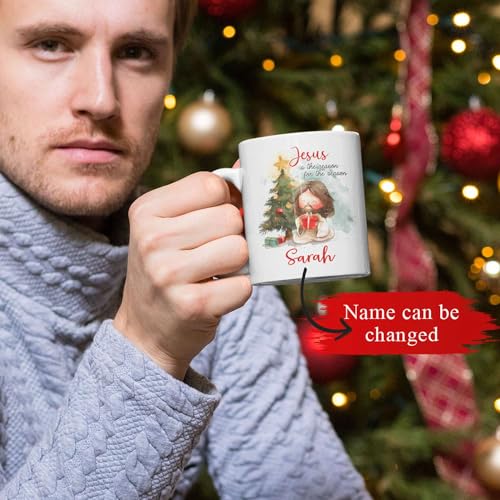 Adorable Jesus And Christmas Tree Design Mug, Custom Name Jesus Ceramic Cup, Novelty Coffee Mug 11oz 15oz, Personalized Christian Cup For Christmas, Customized Religious Mug, Gift For Kid - color: XUA-324-1554-JESUS IN CHRISTMAS DAY MUG
