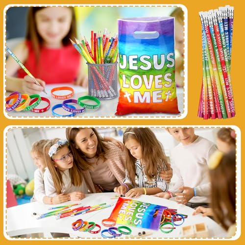 Ireer 90 Pcs Jesus Loves Me Party Favors Religious Christian Church Gifts - style: Jesus Loves Me
