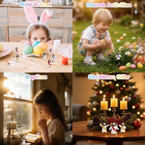 100PCS Little Jesus Figures, Mini Jesus Figurines in Bulk, Multicolor Tiny Jesus Set with Jesus Loves You Figures for Easter Egg Stuffers, Hide and Seek, Baptism, Faith Activities, Religious Gifts - size: 100PCS