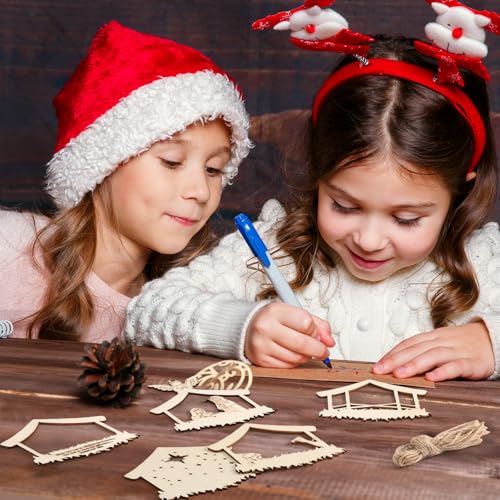Gerrii 12 Sets Christmas Nativity Crafts Wooden Houses to Paint Coloring - style: Christmas Nativity