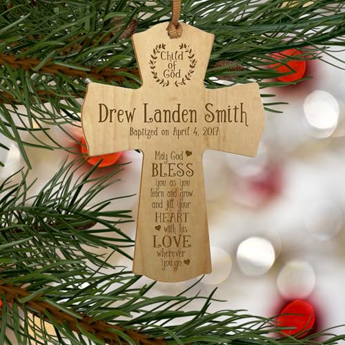 LifeSong Milestones Personalized Baptism 1st Holy Communion Christening Gifts Custom Wall Cross Child of God. May God BLESS you as you learn and grow (Maple) - color: Maple, size: 6"L x 4.5"W