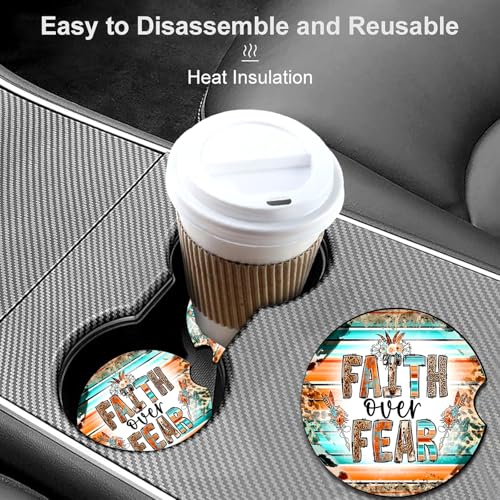 2 Pack Religion Car Cup Holder Coasters Universal Neoprene Coasters - color: Faith-fear