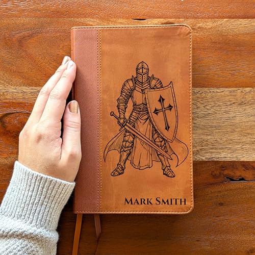 Farm and Posh Personalized NIV Personal Bible with Crown of Thorns | Large Print (Brown Knight Standing Solo) - color: Brown Knight Standing Solo