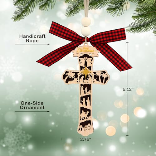 D4DREAM Cross Christmas Ornament 3D Wooden Religious Ornament - color: A02